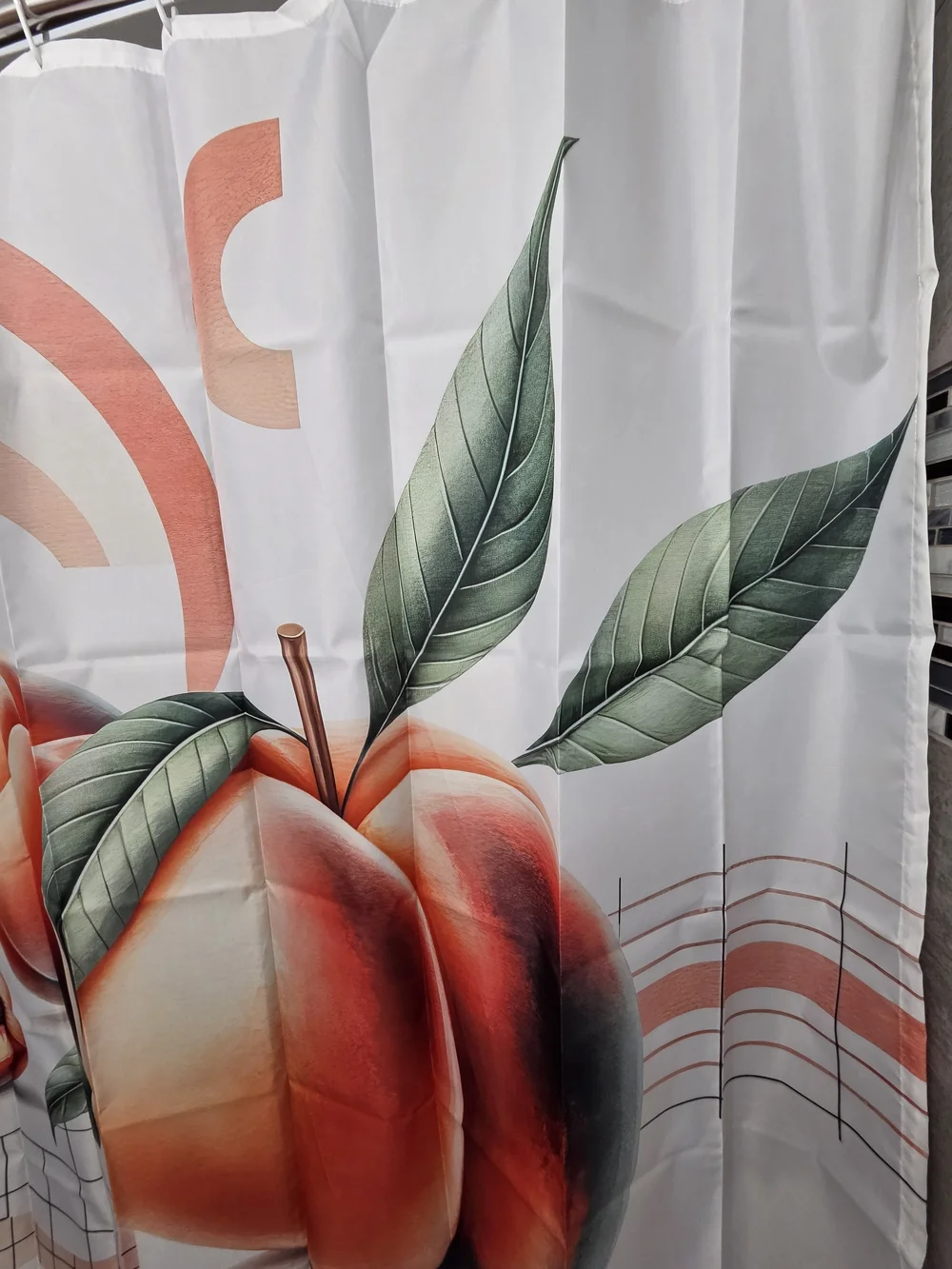NWOT Water Resistant Fabric Peach Print Shower Curtain